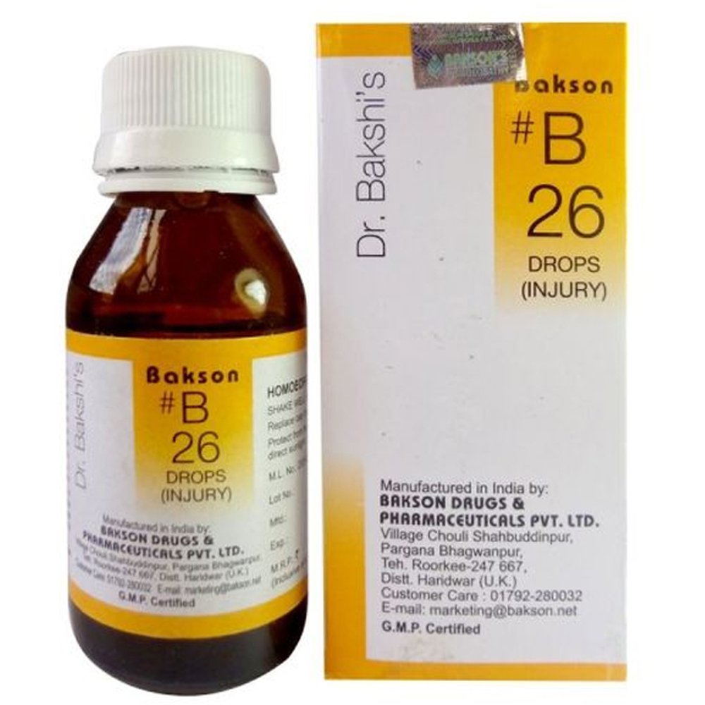 BUY Bakson B26 Injury Drops 30ml DISCOUNT 55% OFF CoD | Homeonherbs