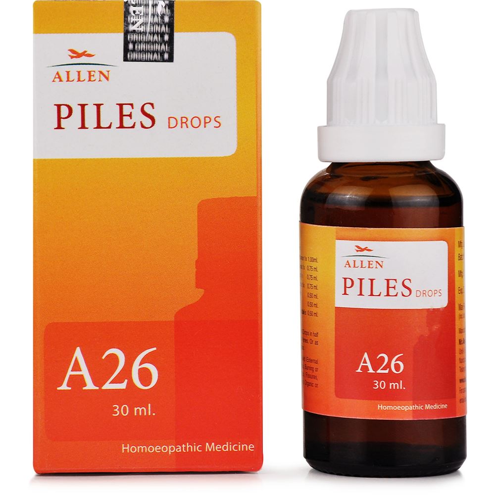 BUY Allen A26 Piles Drops 30ml DISCOUNT 55% OFF CoD | Homeonherbs